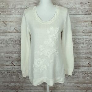 Style & Co Sweater S Flowers Ivory Embroidered 421